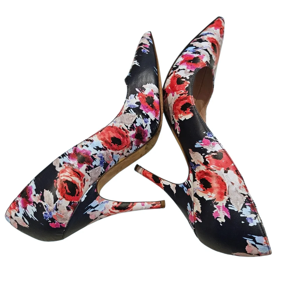 Kate Spade Leather Pumps Licorice Floral Made Italy Shoes Sz.9